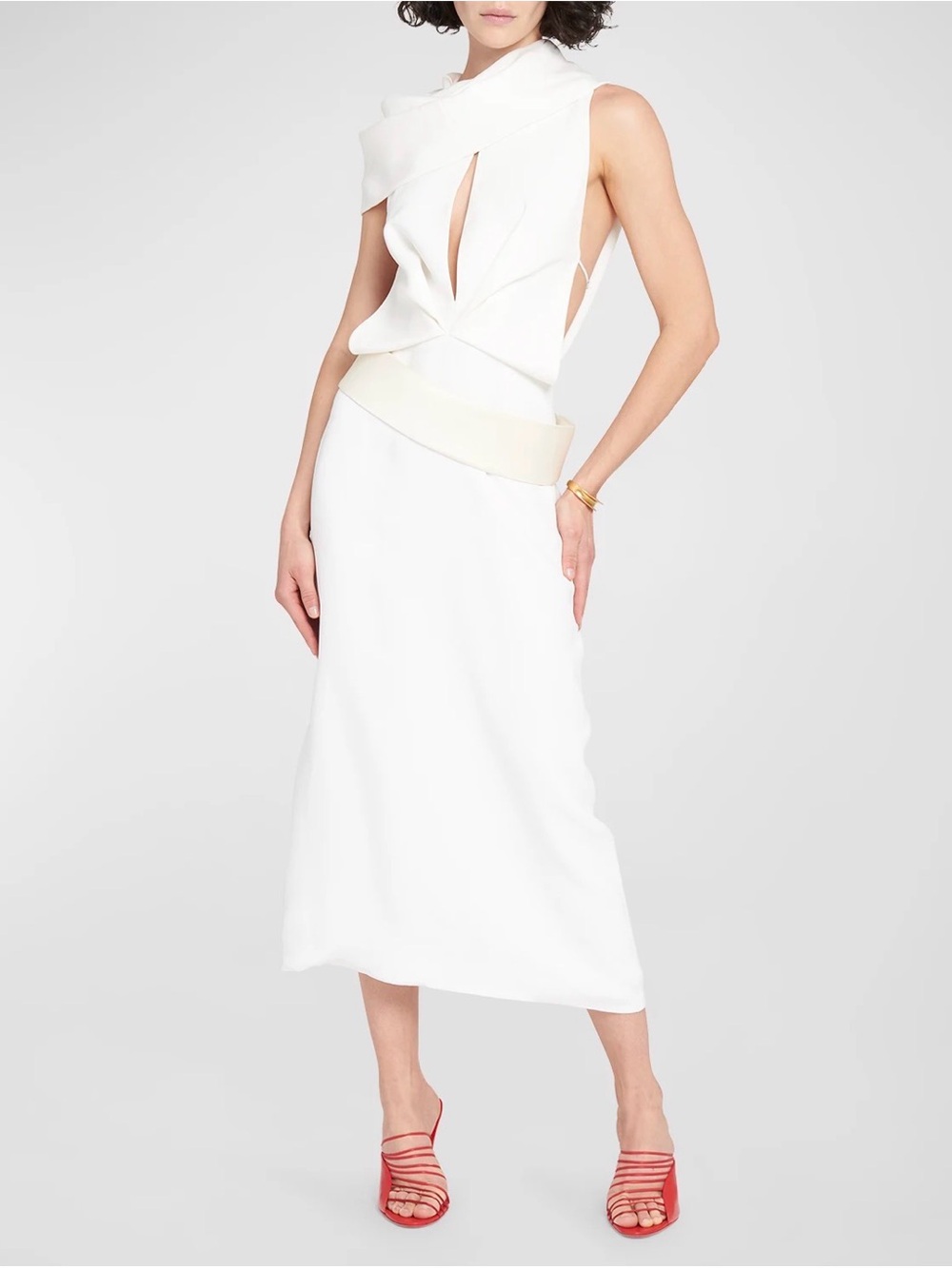 NWT Salvatore Ferragamo Cowl-neck Sleeveless A-Line Midi Dress with Silk Sash